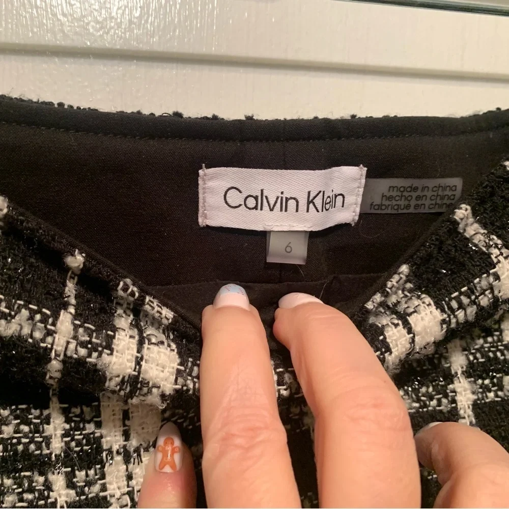 Calvin Klein NWT Black & White Plaid Tweed Metallic Sparkle Zipper Mini Skirt 6 - Picture 9 of 15
